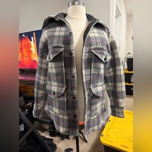 Vintage Plus Size Plaid Shacket Wool Jacket Rounded Hem Size 16